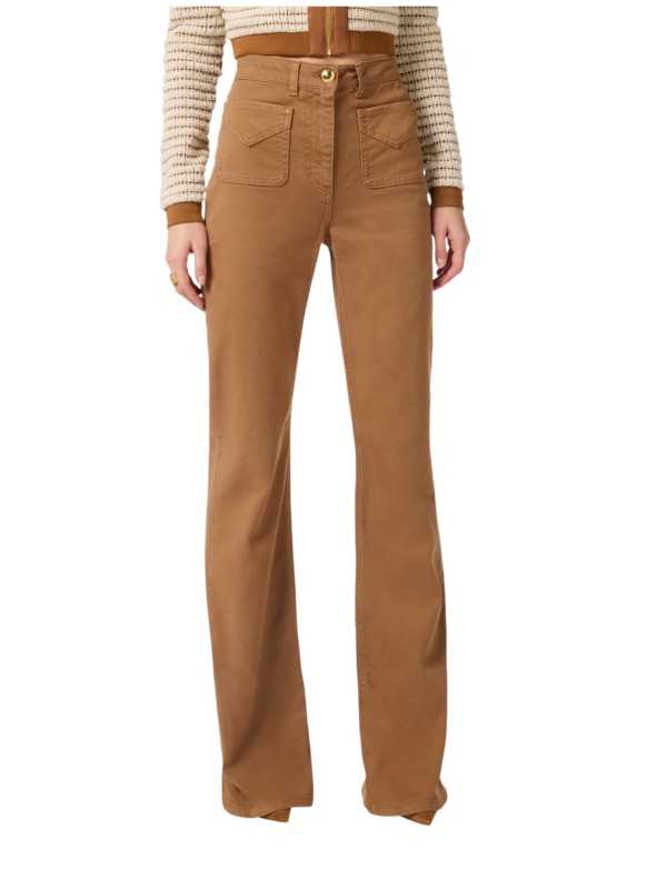 JEANS FLARE POCHES PLAQUEES CAMEL DAINO PJ 22N 6372 A16 ELISABETTA FRANCHI FEMME Strasbourg store pant front