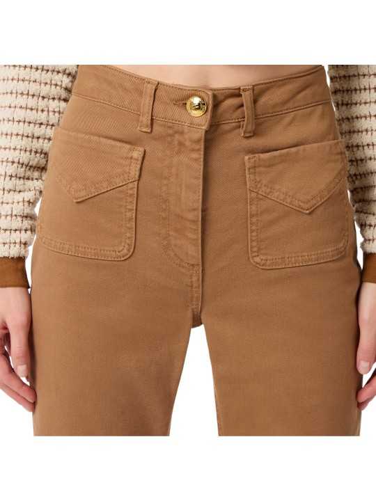 JEANS FLARE POCHES PLAQUEES CAMEL DAINO PJ 22N 6372 A16 ELISABETTA FRANCHI FEMME Strasbourg store pant zoom