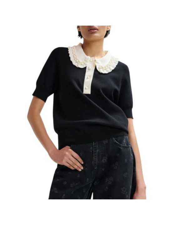 POLO NOIR COL ECRU PAMPILLES ECRU JEWELRY BL34 ESSENTIEL ANTWERP FEMME Strasbourg boutique porté