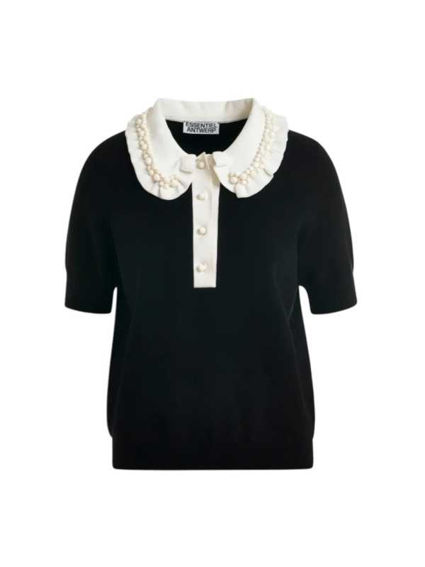POLO NOIR COL ECRU PAMPILLES ECRU JEWELRY BL34 ESSENTIEL ANTWERP FEMME Strasbourg boutique flat