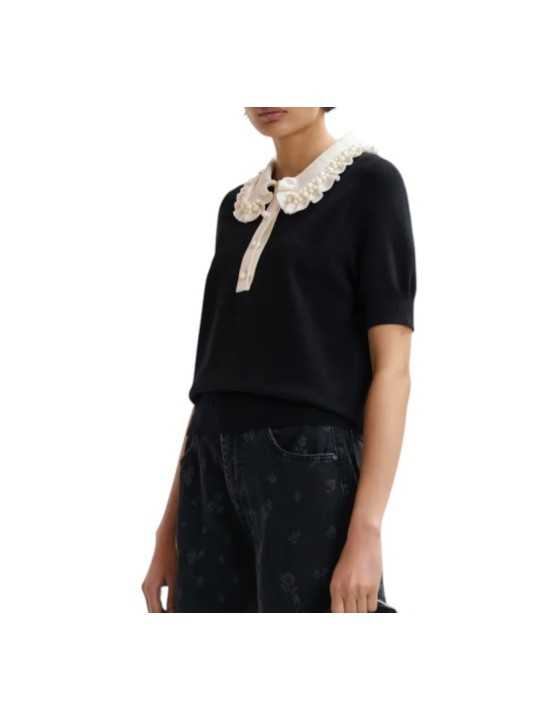POLO NOIR COL ECRU PAMPILLES ECRU JEWELRY BL34 ESSENTIEL ANTWERP FEMME Strasbourg boutique profil