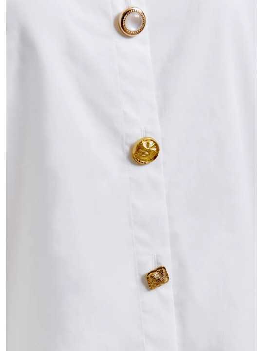 CHEMISE UNIE BLANCHE COL PELLE A TARTE BOUTONS BIJOUX JOMATO WH00 Essentiel Antwerp créateur mode fashion Strasbourg boutons