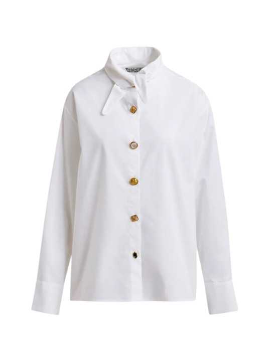 CHEMISE UNIE BLANCHE COL PELLE A TARTE BOUTONS BIJOUX JOMATO WH00 Essentiel Antwerp créateur mode fashion Strasbourg flat