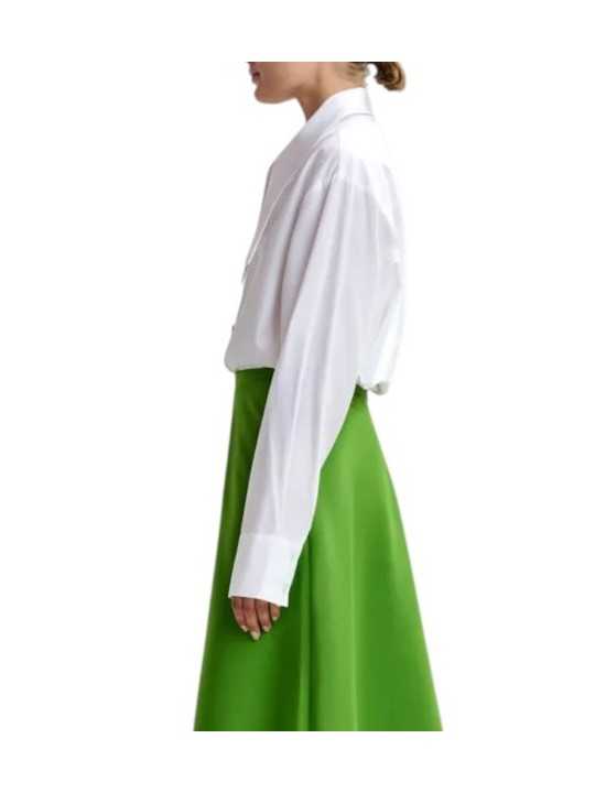 CHEMISE UNIE BLANCHE COL PELLE A TARTE BOUTONS BIJOUX JOMATO WH00 Essentiel Antwerp créateur mode fashion Strasbourg profil