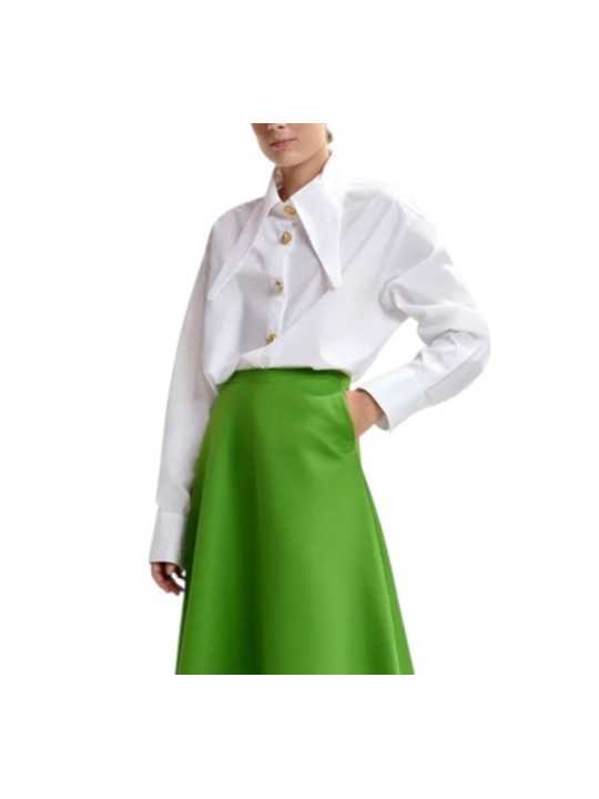 CHEMISE UNIE BLANCHE COL PELLE A TARTE BOUTONS BIJOUX JOMATO WH00 Essentiel Antwerp créateur mode fashion Strasbourg vue