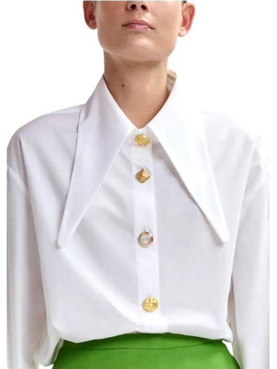 CHEMISE UNIE BLANCHE COL PELLE A TARTE BOUTONS BIJOUX JOMATO WH00 Essentiel Antwerp créateur mode fashion Strasbourg porté