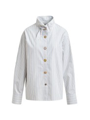 CHEMISE RAYEE BLANC CIEL BEIGE COL PELLE A TARTE BOUTONS BIJOUX JOMATO ESSENTIEL ANTWERP femme vêtement