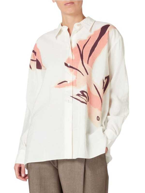 CHEMISE GAUFREE VANILLE PRINT POISSON ROSE SOIE POLY W1R 351B V11226 24 PAUL SMITh femme shirt front