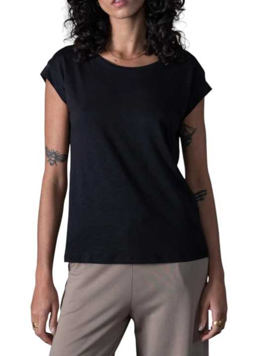TSHIRT NOELIA FAMME MANCHES AMERICAINES COTON PIMA BLACK ANONYM FEMME store shop face