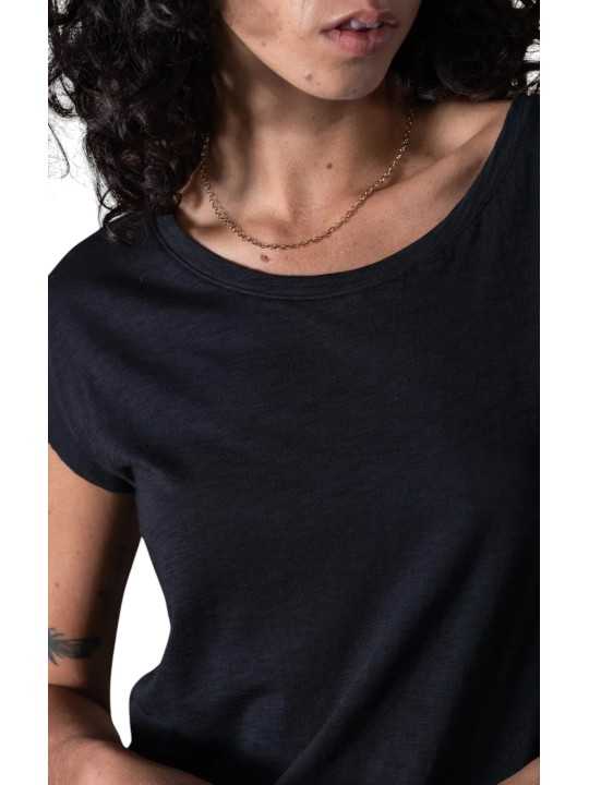 TSHIRT NOELIA FAMME MANCHES AMERICAINES COTON PIMA BLACK ANONYM FEMME store shop col