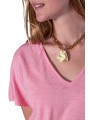 TSHIRT ESMEE FLAMME COL V COTON PIMA ROSE CANDY ANONYME FEMME store shop col