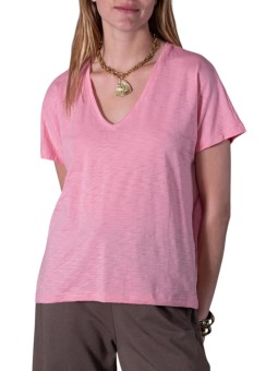 TSHIRT ESMEE FLAMME COL V COTON PIMA ROSE CANDY ANONYME FEMME store shop face