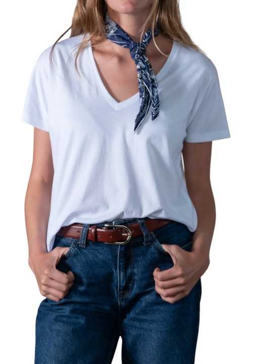 TSHIRT ESMEE FLAMME COL V COTON PIMA BLANC ANONYME FEMME store shop face1