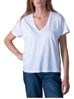 TSHIRT ESMEE FLAMME COL V COTON PIMA BLANC ANONYME FEMME store shop face