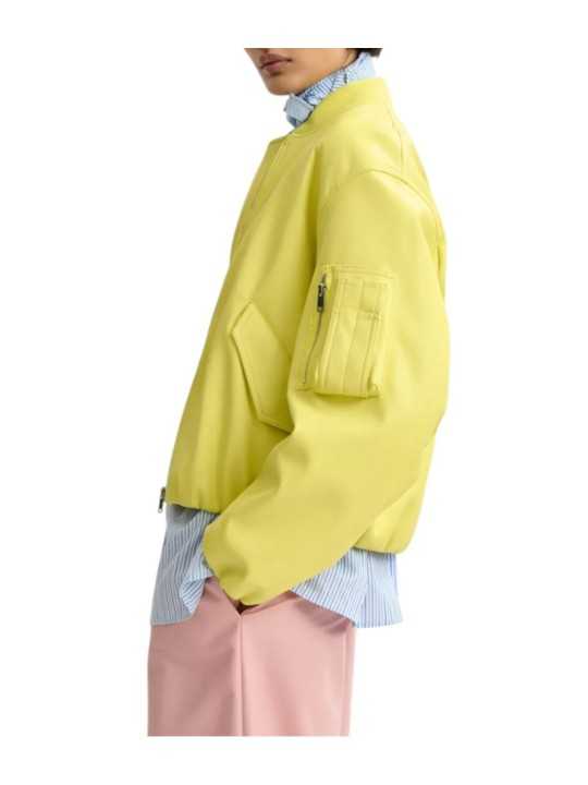 BOMBERS CUIR SIMILI JAUNE JUG LS32 ESSENTIEL ANTWERP FEMME boutique Strasbourg blouson mode fashion store online profil2