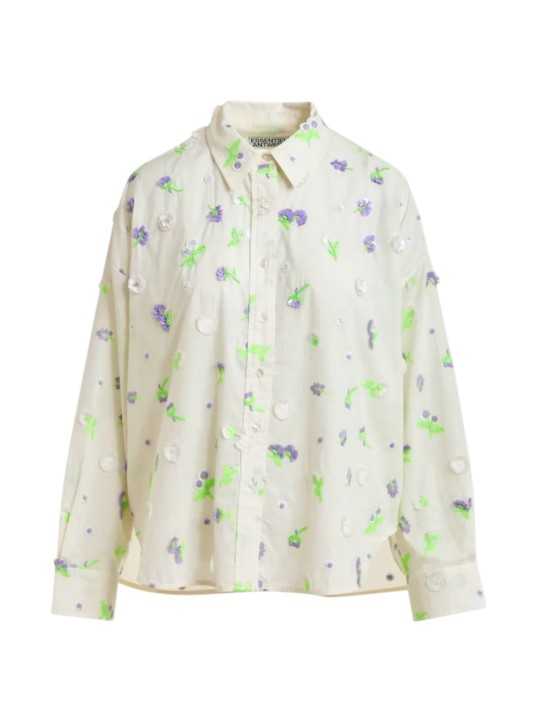 CHEMISE BLANCHE VOILE FLEURS BRODEES SEQUINS LILAS VERT JIMENA J10W Essentiel Antwerp femme createur mode fashion strasbourg
