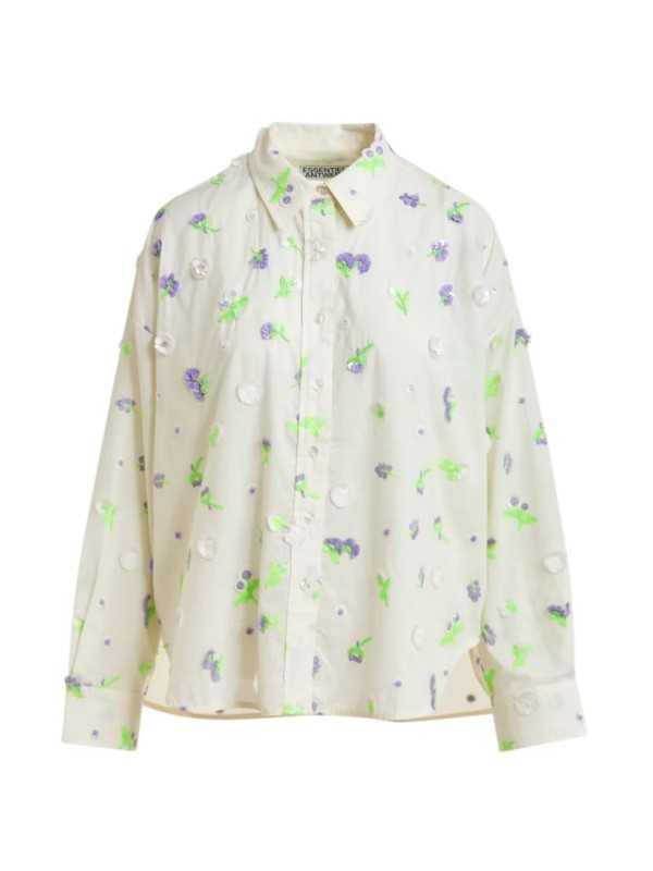 CHEMISE BLANCHE VOILE FLEURS BRODEES SEQUINS LILAS VERT JIMENA J10W Essentiel Antwerp femme createur mode fashion strasbourg