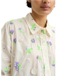 CHEMISE BLANCHE VOILE FLEURS BRODEES SEQUINS LILAS VERT JIMENA J10W Essentiel Antwerp femme createur mode fashion strasbourg