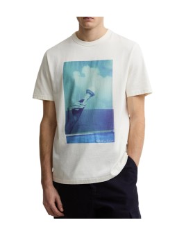 TSHIRT BLANC PRINT GLACE BLEUE MTS1613 WH32 PAUL SMITH loves BARBOUR HOMME collab Strasbourg M1R-M1613-VTSHRT-02 front