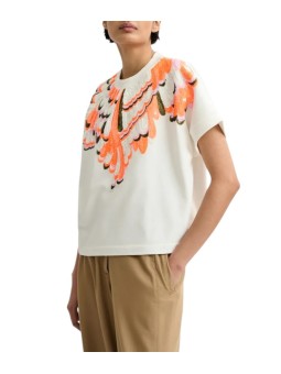 SWEAT BLANC SEQUINS ORANGE MANCHES COURTES JOLIES J2OW Essentiel Antwerp femme createur mode fashion strasbourg