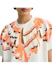 SWEAT BLANC SEQUINS ORANGE MANCHES COURTES JOLIES J2OW Essentiel Antwerp femme createur mode fashion strasbourg vue