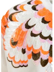 SWEAT BLANC SEQUINS ORANGE MANCHES COURTES JOLIES J2OW Essentiel Antwerp femme createur mode fashion strasbourg zoom