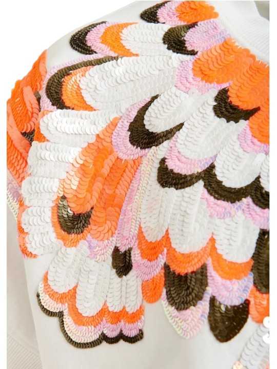 SWEAT BLANC SEQUINS ORANGE MANCHES COURTES JOLIES J2OW Essentiel Antwerp femme createur mode fashion strasbourg zoom