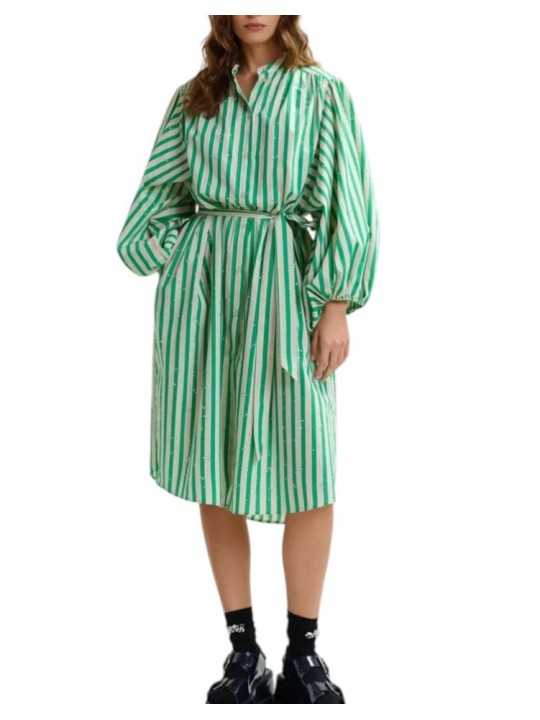 Robe chemise midi rayé sable vert swaro Jodianna J2OW Essentiel Antwerp femme createur mode fashion Strasbourg face