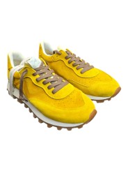 Baskets Veloce suède jaune lacets choco 407 No Map Society Homme boutique Strasbourg profil