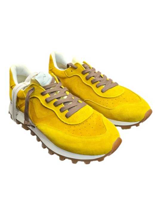 Baskets Veloce suède jaune lacets choco 407 No Map Society Homme boutique Strasbourg profil