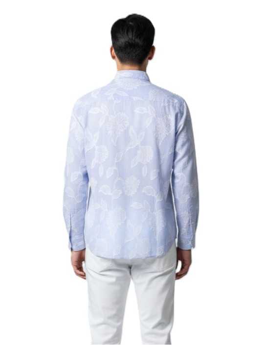 CHEMISE RAYEE BLANC CIEL FLEURS APPLIQUEES BLANCHES B356017 3924 6757 BALDESSARINi homme Strasbourg porté dos