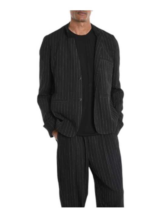 BLAZER NOIR RAYE BLANC COMFORT FLUID 3P M1277 VISCOSE COTON LH INSIDE US HOMME Strasbourg boutique cool