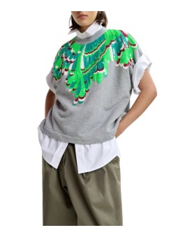 SWEAT GRIS SEQUINS VERT MANCHES COURTES JOLIES J1FO Essentiel Antwerp createur mode fashion Strasbourg face