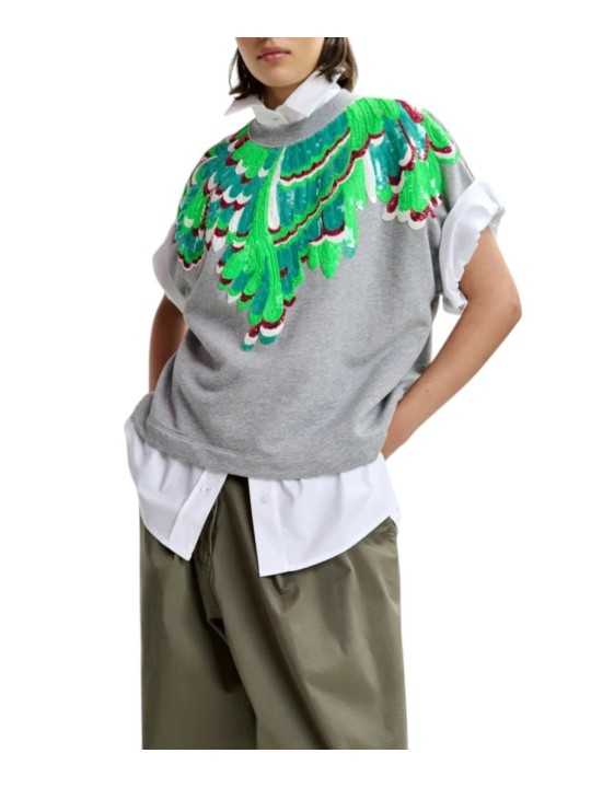 SWEAT GRIS SEQUINS VERT MANCHES COURTES JOLIES J1FO Essentiel Antwerp createur mode fashion Strasbourg face