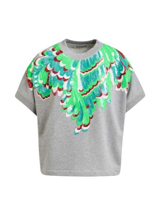 SWEAT GRIS SEQUINS VERT MANCHES COURTES JOLIES J1FO Essentiel Antwerp createur mode fashion strasbourg flat