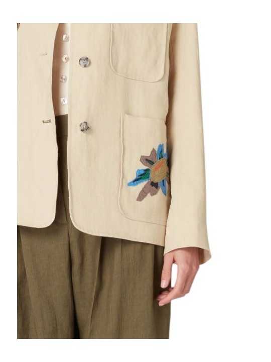 VESTE LIN BEIGE APPLICATIONS POISSONS MULTI W1R 444JP V01427 07 PAUL SMITH FEMME