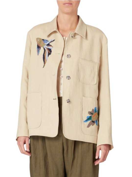VESTE LIN BEIGE APPLICATIONS POISSONS MULTI W1R 444JP V01427 07 PAUL SMITH FEMME