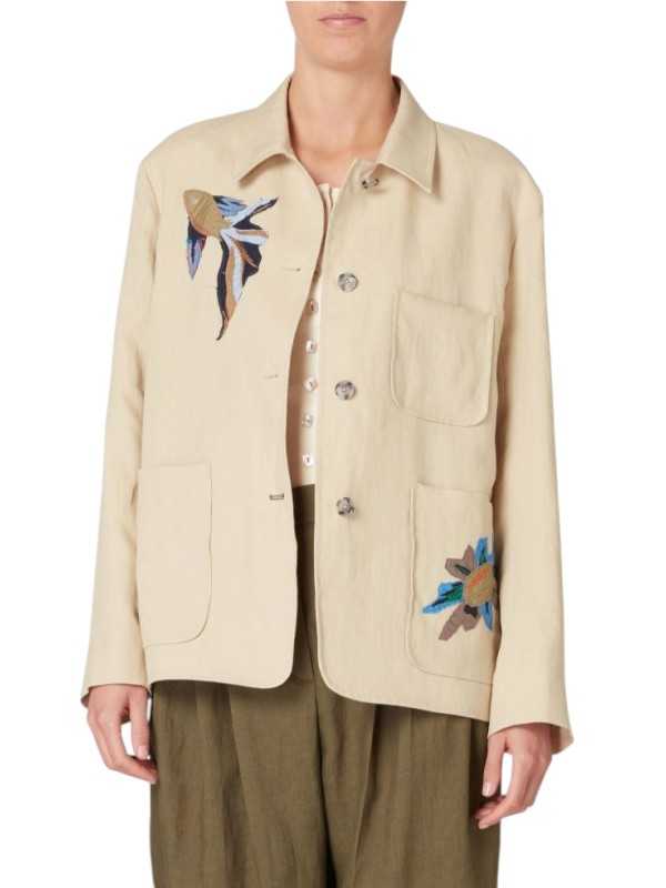 VESTE LIN BEIGE APPLICATIONS POISSONS MULTI W1R 444JP V01427 07 PAUL SMITH FEMME