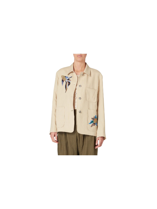 VESTE LIN BEIGE APPLICATIONS POISSONS MULTI W1R 444JP V01427 07 PAUL SMITH FEMME