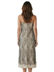 Robe beige satin et dentelle noire bretelles fine Isabel Benenato Femme DW912S26 boutique dos