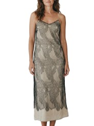 Robe beige satin et dentelle noire bretelles fine Isabel Benenato Femme DW912S26 boutique face