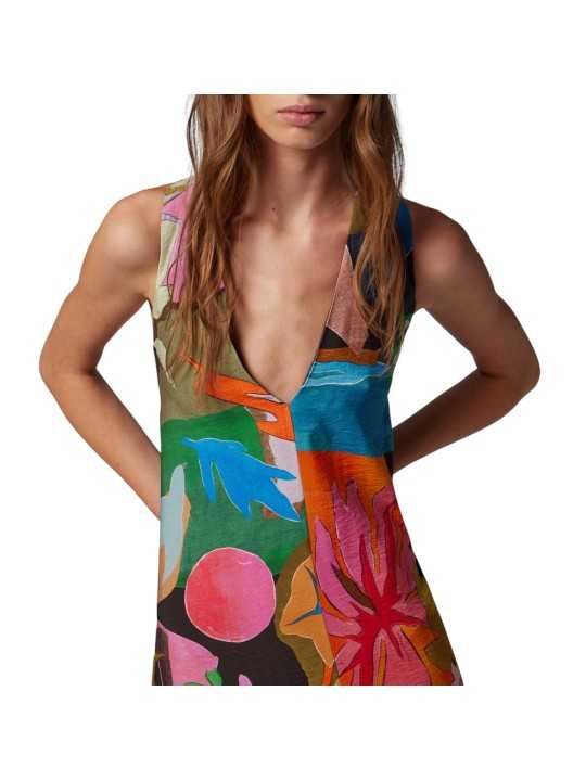 ROBE LONGUE BRETELLES FLEURS POISSON COLIBRI MULTI W1R 717D V03017 92 PAUL SMITH détail