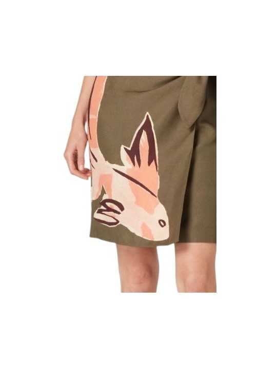 Jupe kaki print poisson rose lin viscose Paul Smith Femme W1R 227S V11225 35 boutique Strasbourg skirt imprimé