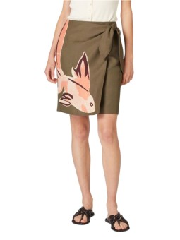 Jupe kaki print poisson rose lin viscose Paul Smith Femme W1R 227S V11225 35 boutique Strasbourg skirt face