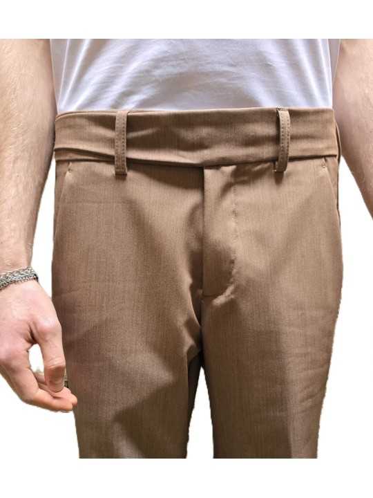 PANTALON GURKHA PATTE TAILLE VISCOSE STRETCH CAMEL U7119 A5566 18 UNGARO HOMME Strasbourg boutique détail