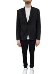 SMOKING NOIR COL SWARO FLEURS ALGUES U5001 BRZ9 A5196 80 UNGARO HOMME vêtement one face