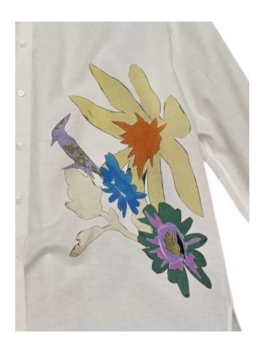 CHEMISE LIN COTON BLANC PRINT COLIBRI FLEURS MULTI W1R 351B V11251 01 PAUL SMITH femme détail