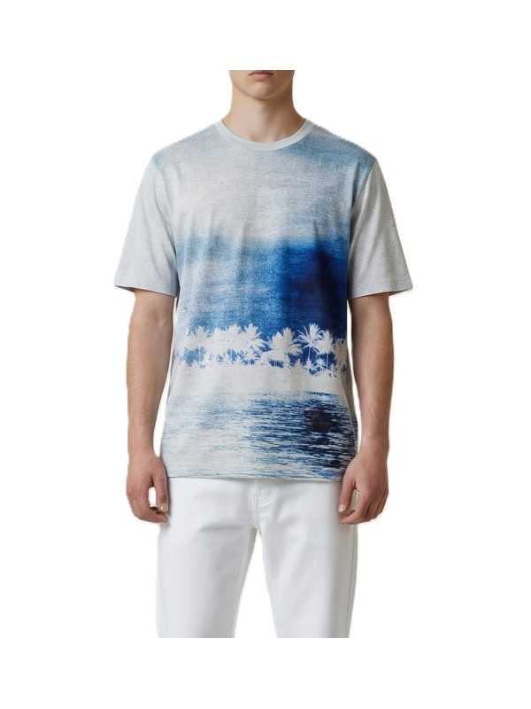 T-SHIRT PRINT PLAGE PALMIERS CIEL BLEU M2R 220X V22622 49 PAUL SMITH HOMME boutique Strasbourg face