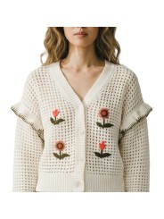 GILET CROCHET FLEURS BRODEES VERT ORANGE W2R 811N V31452 02 PAUL SMITH FEMME boutique Strasbourg col