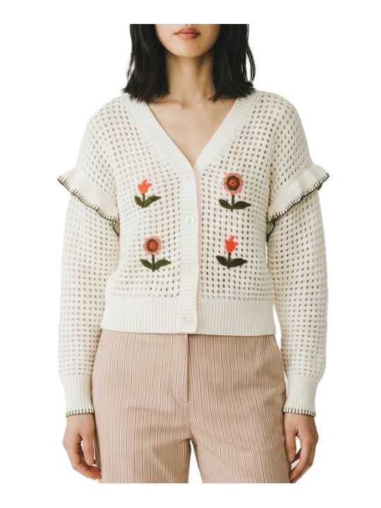 GILET CROCHET FLEURS BRODEES VERT ORANGE W2R 811N V31452 02 PAUL SMITH FEMME boutique Strasbourg look
